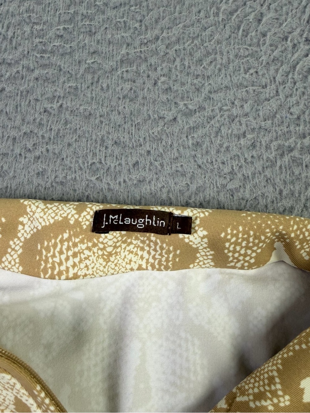 J Mclaughlin Top Womens Large Tan Quarter Zip Animal Print Catalina Cloth LS - Picture 4 of 8